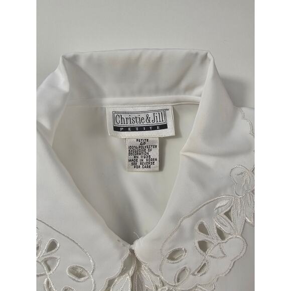 Vintage Christie & Jill 4 PETITE 4P secretary elegant white lace trim long slee - Picture 6 of 8